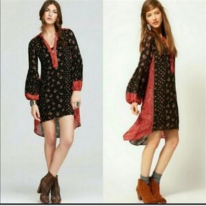 Free People Peacemaker dress Tunic Black Red Floral Rare XS